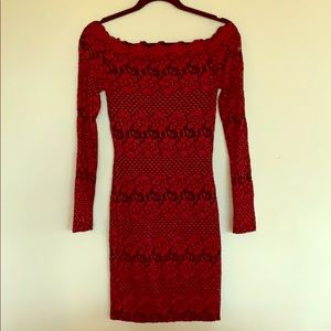 TRAC Fitted Lace Red&Black Dress with sleeves